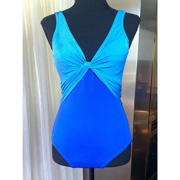 Vintage 70s Sea Queen bathing suit, one piece blue swimsuit, low cut, size 4 - Picture 2 of 10